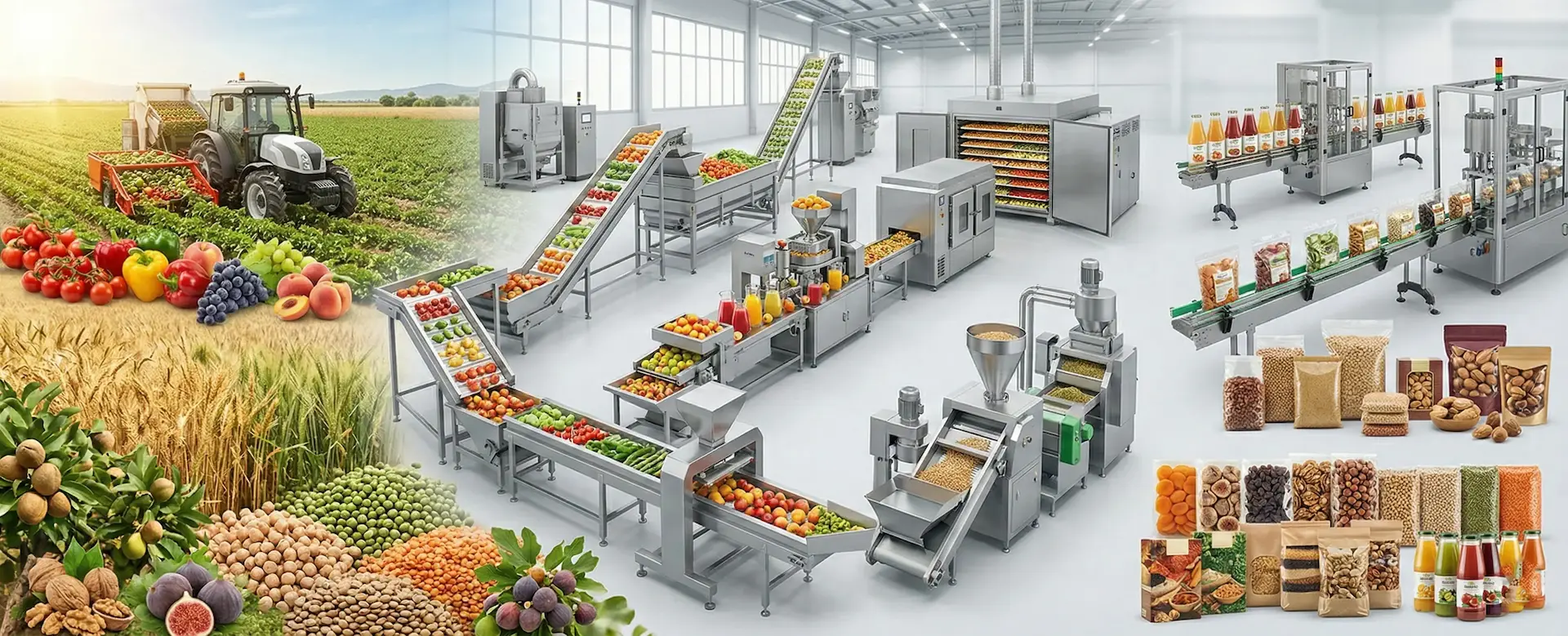 Meyveleri, sebzeleri, tahılları, sert kabuklu meyveleri, taze meyve sularını, kuru/kurutulmuş ürünleri ve bakliyatı içeren bitkisel ürünlerin üretimi, işlenmesi ve paketlenmesi 